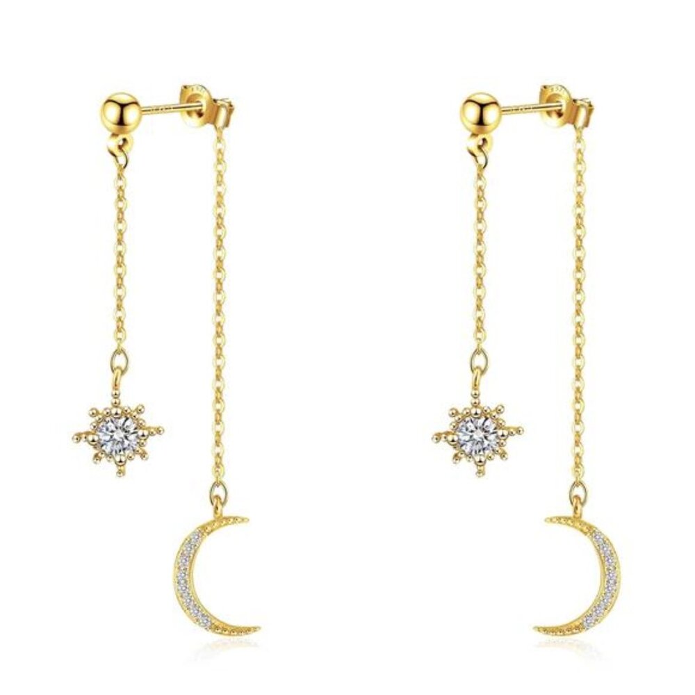 Gold-Plated Sterling Silver Moon & Star Dangle Earrings